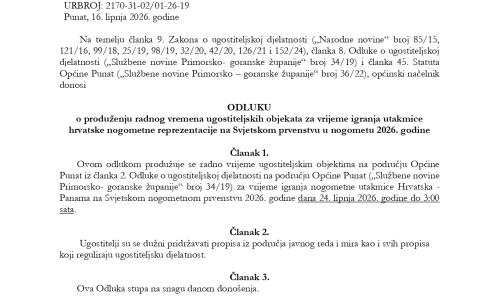 Odluka o produljenju radnog vremena