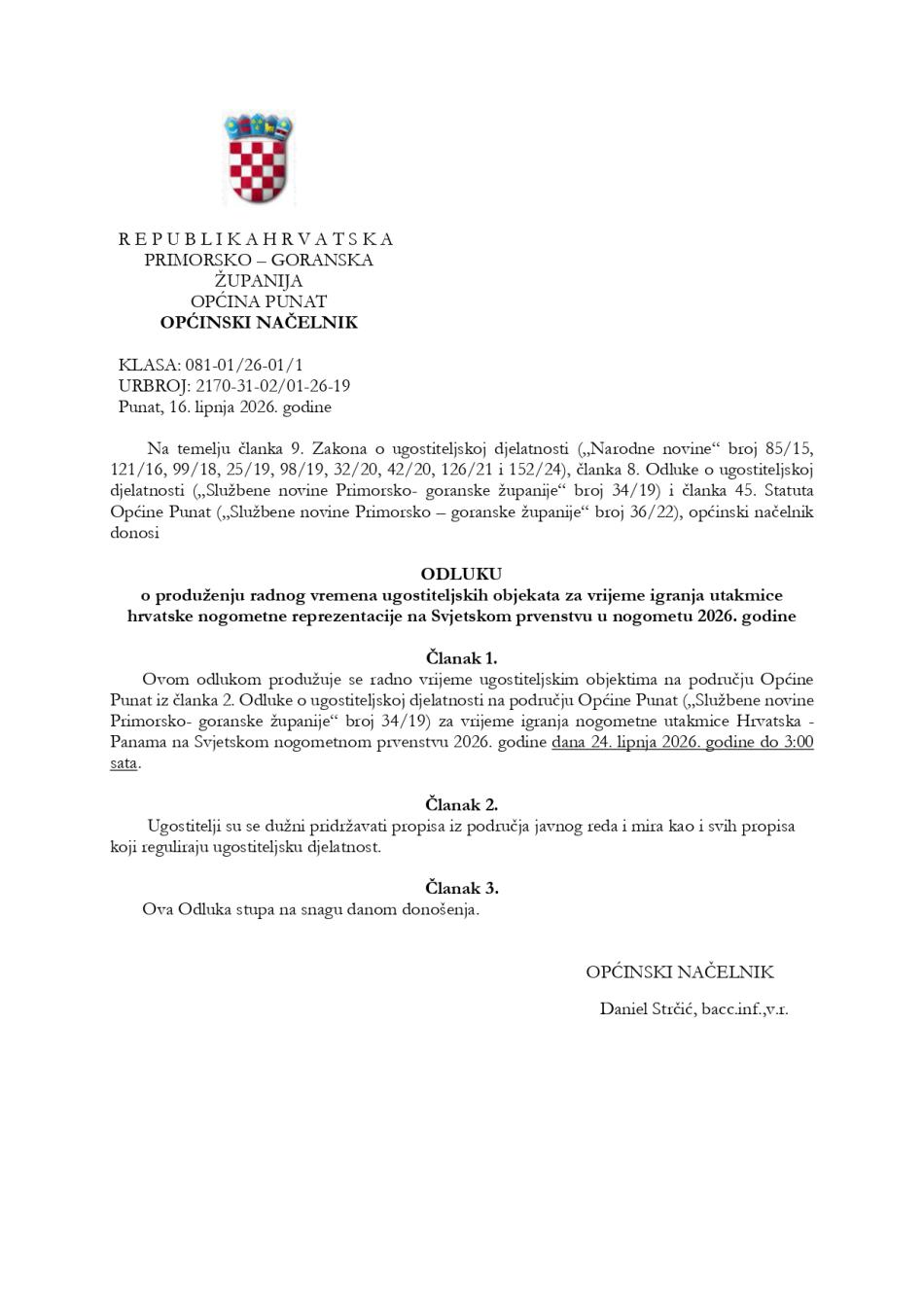 Odluka o produljenju radnog vremena